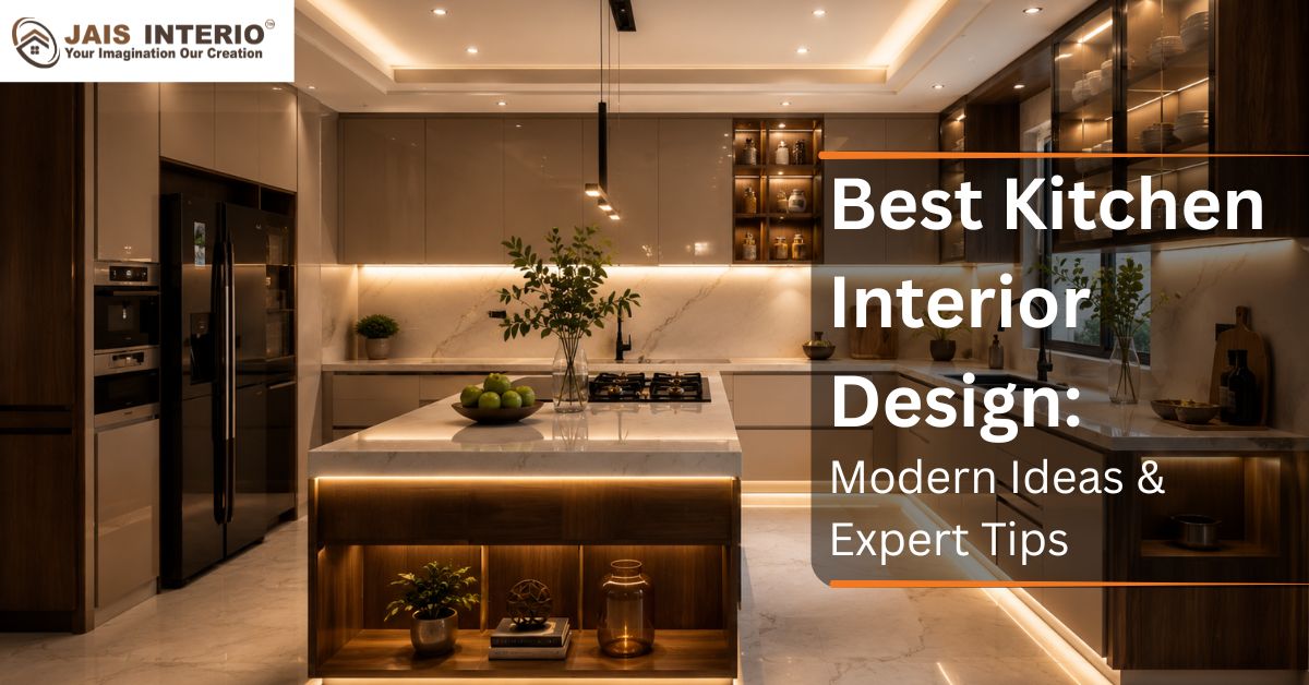 Modern pooja room interior design featuring a contemporary home temple with wooden wall unit, elegant lighting, and premium interiors by Jais Interio.